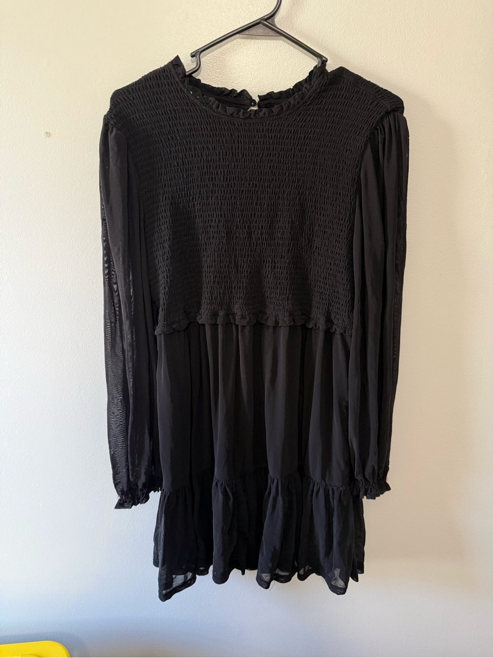 Black Long Sleeve Smocked Yoke Dress
